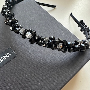 Black Beaded Headband: Skinny Jeweled Crystal Hair Band
