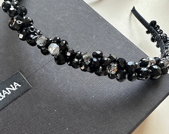 Serre-tête fin orné de perles, serre-tête avec pierres précieuses, accessoires pour cheveux, serre-tête en cristal - couleur noire