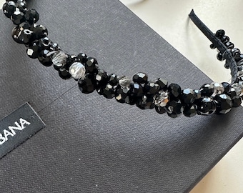 Skinny Beaded headband, Jeweled Headband, Gem Headband, Hair accessories, Crystal Hair Band - black color