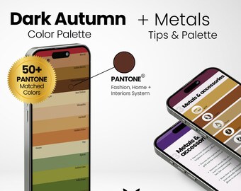 Donker herfstkleurenpalet + metalen | Pantone-matched digitale Swatch-ventilator | Seizoenspalet | Kleuranalyse