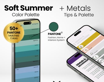 Zacht zomerkleurenpalet + metalen | Pantone-matched digitale Swatch-ventilator | Seizoenspalet | Kleuranalyse