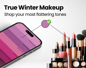 Véritable palette de maquillage d'hiver pour le shopping + conseils | PDF facile à utiliser | Palette de couleurs de maquillage de saison | Analyse des couleurs