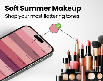 Zacht zomermake-uppalet om te winkelen + tips | Eenvoudig te gebruiken PDF | Seizoensgebonden make-up kleurenpalet | Kleuranalyse
