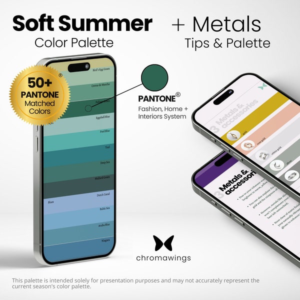 Weiche Sommerfarbpalette + Metalle | Pantone Matched Digital Swatch Fan | Saisonale Palette | Farbanalytik