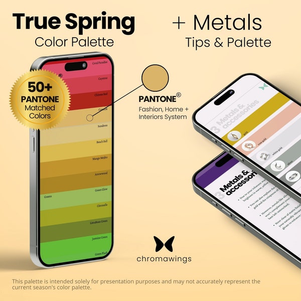 True (Warm) Spring Color Palette + Metals | Pantone Matched Digital Swatch Fan | Seasonal Palette | Color Analysis