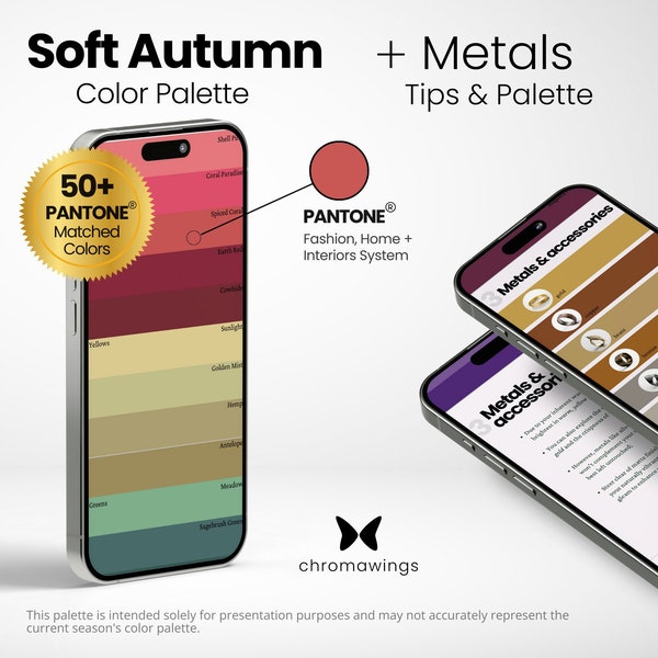 Sanfte Herbstfarbpalette + Metalle | Pantone Matched Digital Swatch Fan | Saisonale Palette | Farbanalytik