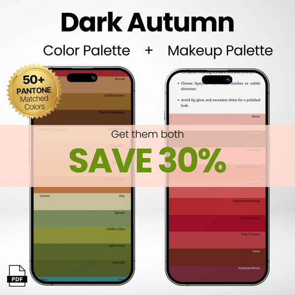 DARK AUTUMN Color Palette + Makeup Palette + Metals |  Digital Paper | Seasonal Palette Swatch | Color Analysis