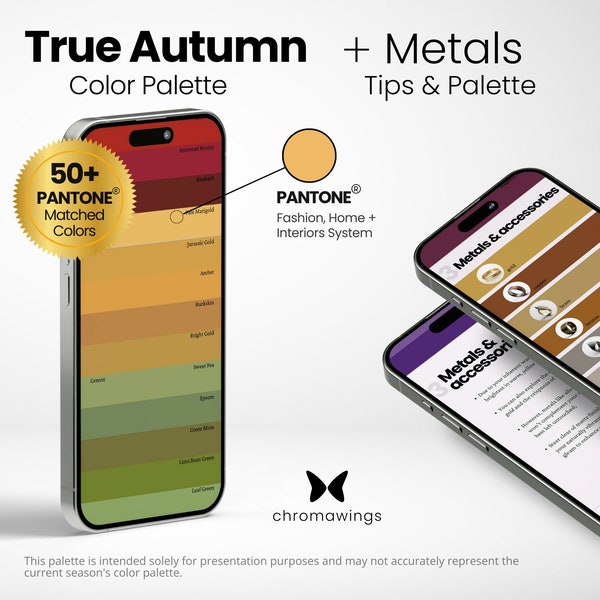 True Autumn Color Palette + Metals | Pantone Matched Digital Swatch Fan | Seasonal Palette | Color Analysis