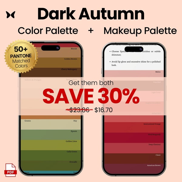 DARK AUTUMN Color Palette + Makeup Palette + Metals |  Digital Paper | Seasonal Palette Swatch | Color Analysis