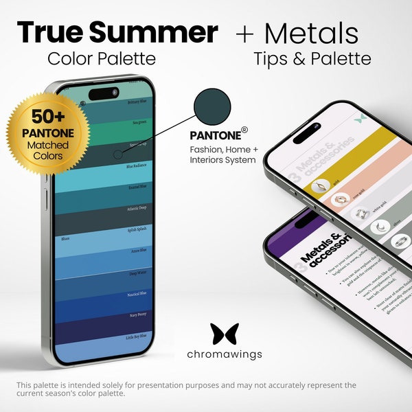 True Summer Color Palette + Metals | Pantone Matched Digital Swatch Fan | Seasonal Palette | Color Analysis