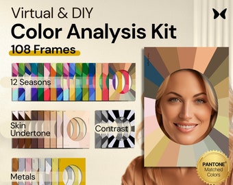 Kit di analisi del colore per analisi virtuali e fai da te / Set completo di cornici colorate per volti stagionali per 12 stagioni / Formati digitali e stampabili