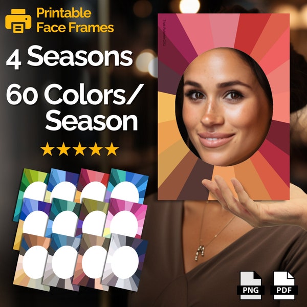 Color Analysis Set 4 saisons de cadres colorés pour le visage | Cadres de siège à monter soi-même | PDF et PNG A4 | Idéal pour l'impression | La plus haute qualité | Armocromie