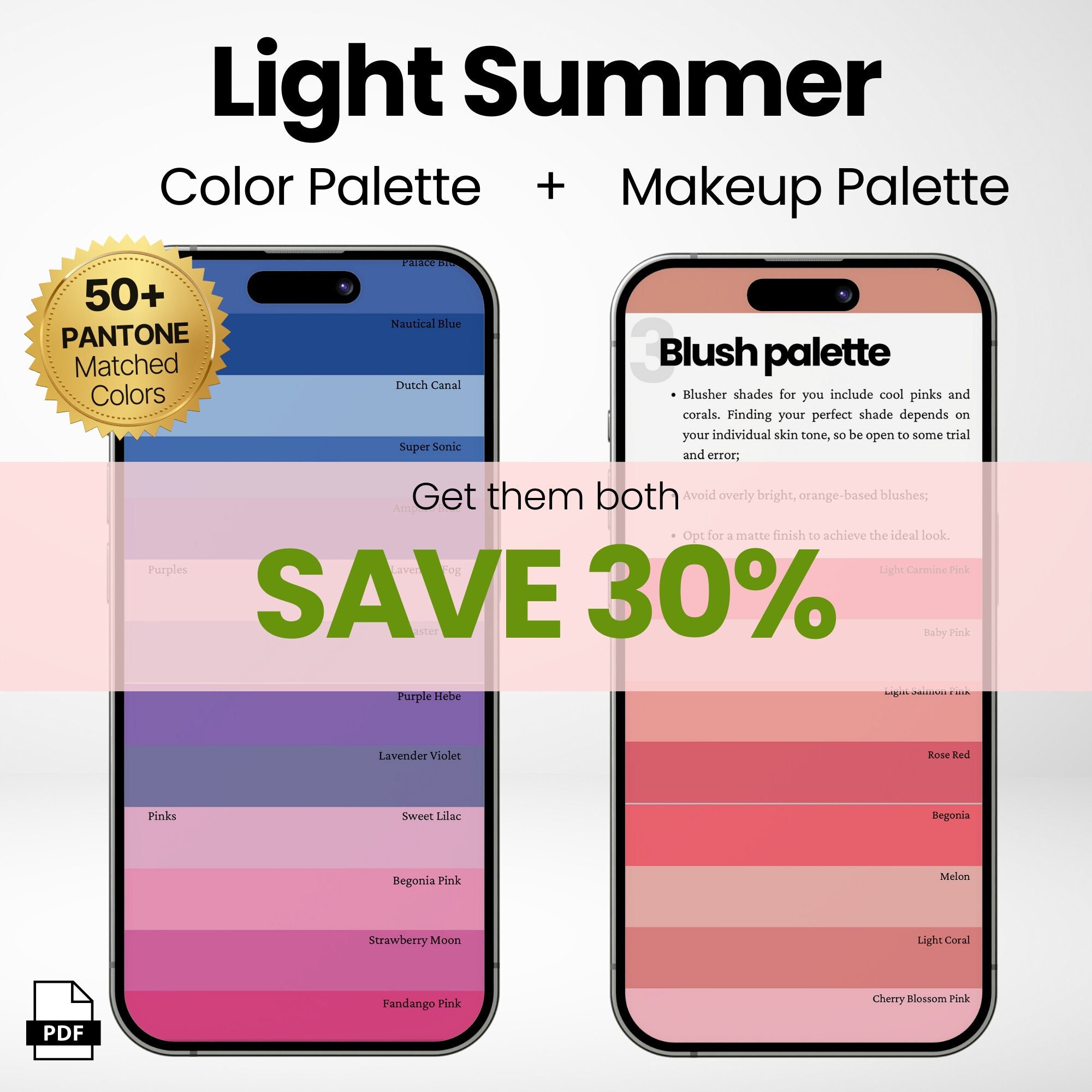 LIGHT SUMMER Color Palette Makeup Palette Metals Digital Paper Seasonal Palette Swatch Color ...