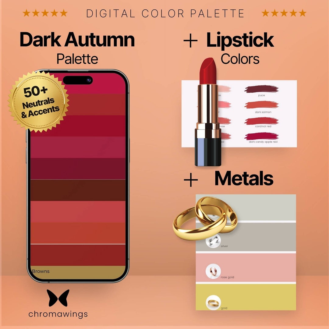 Color Palette Dark deep Autumn Lipstick Colors Metals Etsy UK
