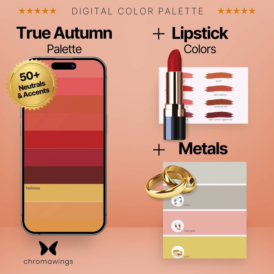 True warm Autumn Color Palette Lipstick Colors Metals Digital Swatch