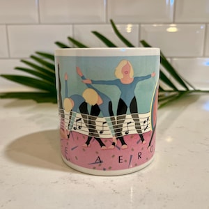 Vintage, 1980’s ‘Dance Aerobics’ mug. Jack Crompton. Pink and teal. Jazzercise. 1980’s gift. Leotards and tights