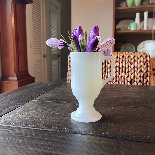 Vintage Spring vase. Small 6” Milk glass vase or mug with pedestal base. 1960’s. Teacher gift! Romancecore, Cottagecore