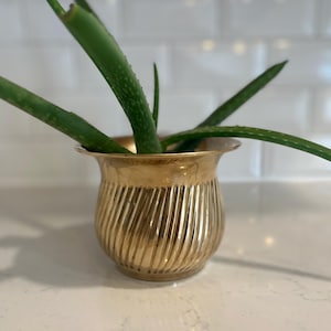 MCM Brass Swirled Planter, 4”. Mid Century Modern. Boho planter, 1970s -1980s. Made in India