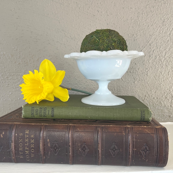 Vintage Milk Glass Pedestal ice cream dish with ‘lace’ edge. Or a decorative accent, planter for a succulent, Gardencore, Romancecore