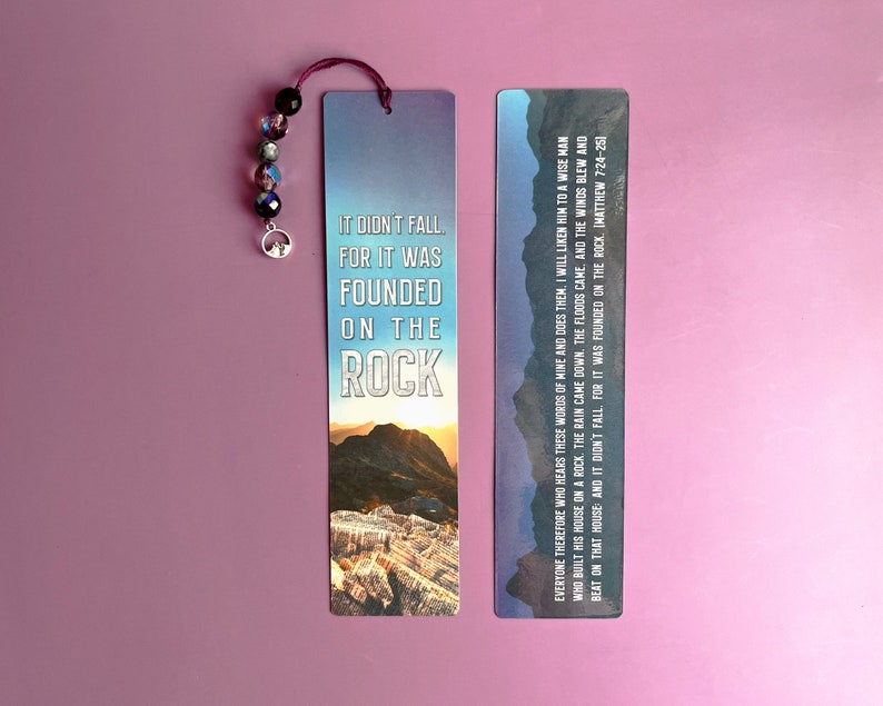 Founded on the Rock Bible Verse Bookmark | Laminated Book Mark Beaded ...