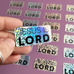 Autocollant holographique à paillettes arc-en-ciel de Jésus est le Seigneur | cadeau religieux chrétien étanche | Accessoires de journalisme biblique témoignage