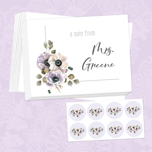 SET: Tarjetas de notas con nombre personalizadas con dulce flor de anémona con sobres autosellados / Tarjeta de notas con versículo bíblico floral pastel / Regalo de fe religiosa