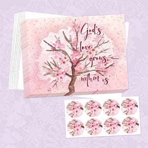 God&#39;s Love Grows note card SET w/ envelopes | pastel tree floral Bible verse notecard | Christian Scripture religious faith encouragement