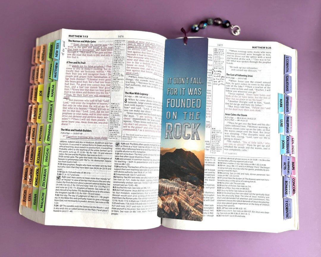 Founded on the Rock Bible Verse Bookmark | Laminated Book Mark Beaded ...