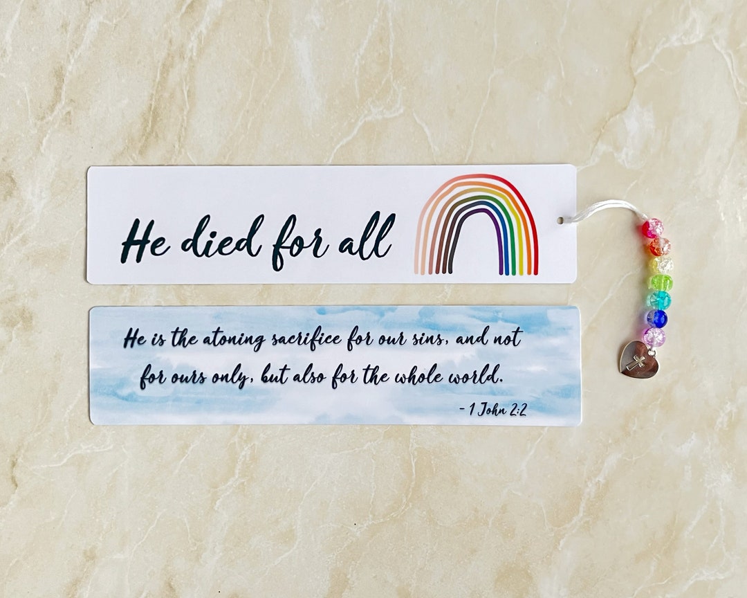 He Died for All Bible Verse Bookmark Laminated Book Mark Beaded Tassel