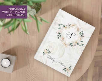 White Rose Bridal Wedding Planner personalized custom name initial journal | pink tree matte hardcover ruled study prayer planner notebook