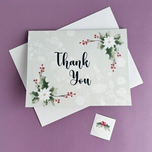 Cartões de agradecimento com poinsétia e envelopes autoadesivos | cartão de nota com versículo bíblico floral de azevinho | arte para presente de fé religiosa de Hanukkah de Natal