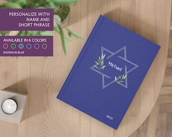 Silver Star of David olive branch custom personalized name journal | Jewish faith gift matte hardcover ruled study prayer planner notebook