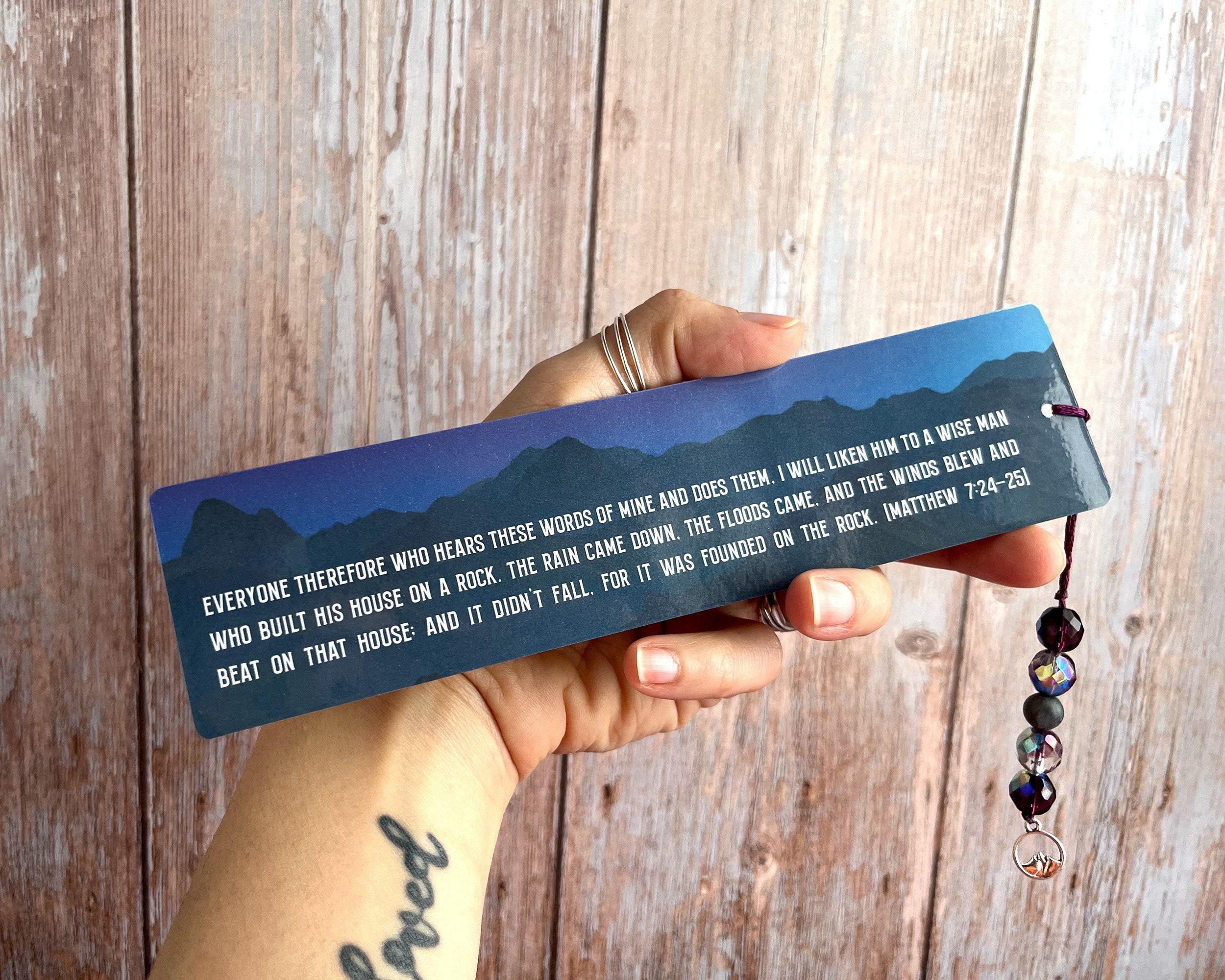 Founded on the Rock Bible Verse Bookmark Laminated Book Mark Beaded ...
