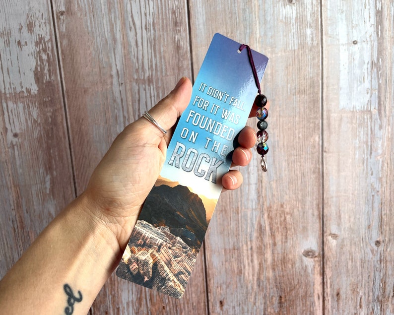 Founded on the Rock Bible Verse Bookmark | Laminated Book Mark Beaded ...