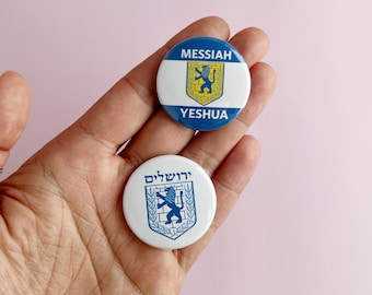 Messiah Yeshua Jerusalem Israel seal Lion of Judah messianic pinback button set | faith religious Jewish gift accessory | Tribe of Judah