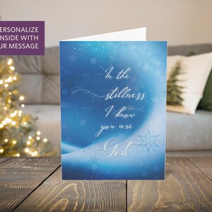 Ensemble de cartes de Noël chrétiennes personnalisables personnalisées In the Stillness | Verset biblique foi religieuse joyeuse salutation Hanoucca | flocon de neige