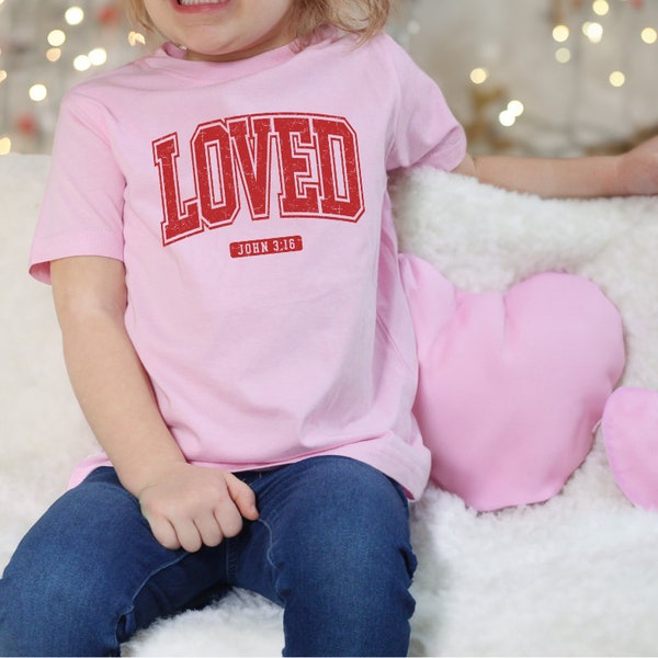 LOVED, John 3:16, Baby Valentine's Day Tshirt, Christian Valentine's Day Baby Clothing, For God So Loved The World Baby Valentine Outfit