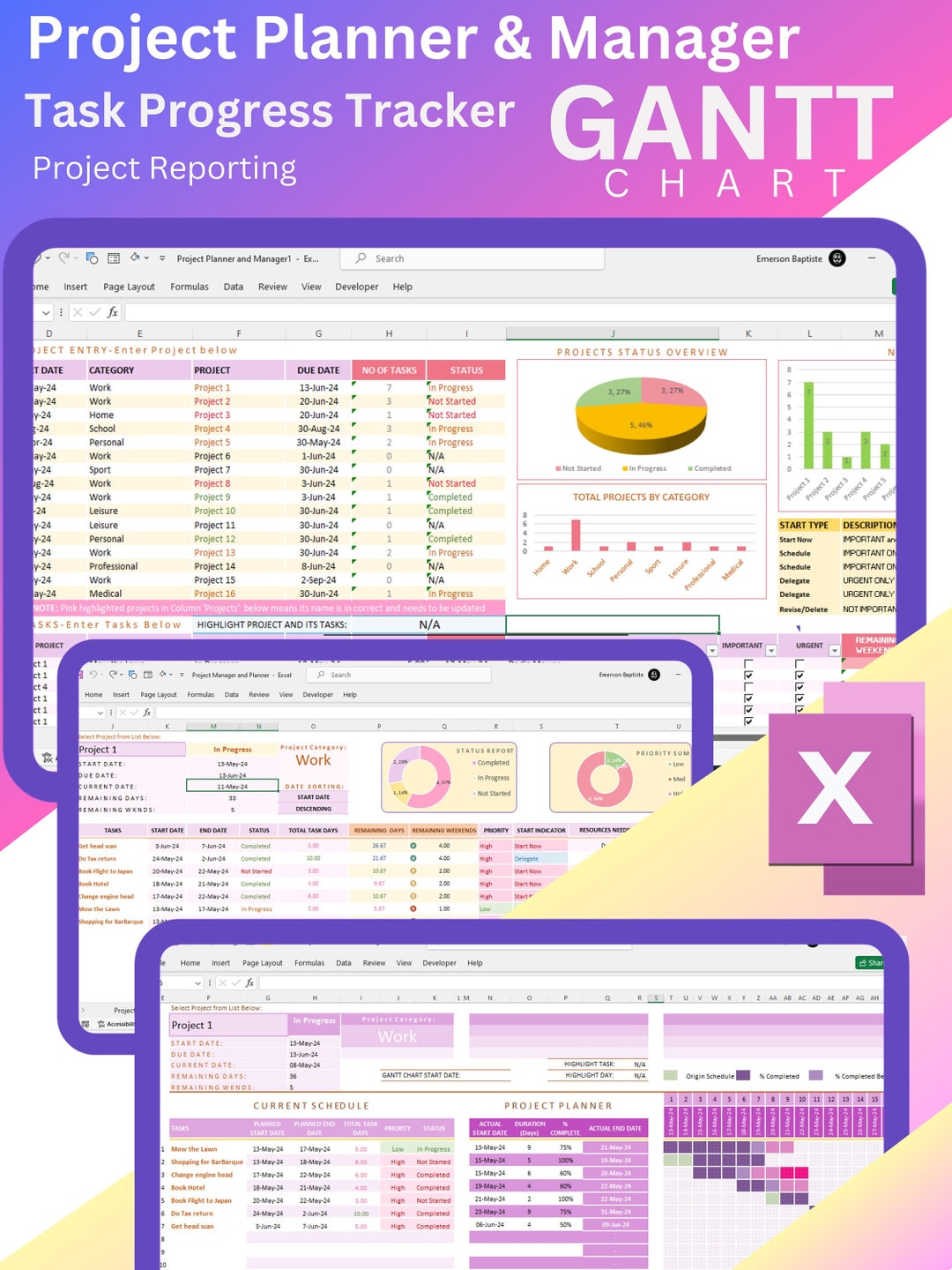 Project Manager Project Planner Task Manager GANTT Chart Eisenhower ...
