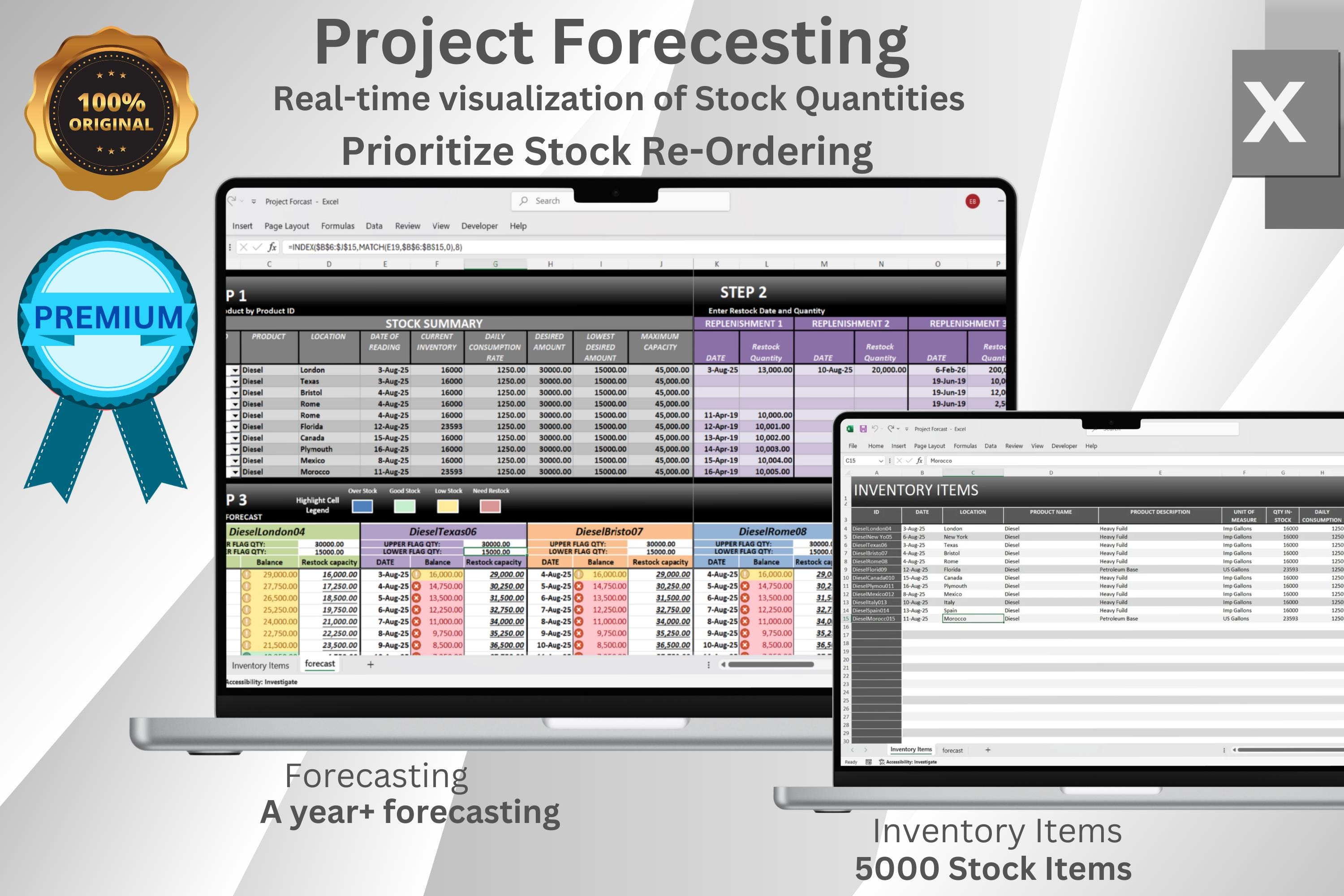 Excel Product Projection and Forecasting Template: Stock Management and ...