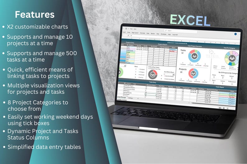 Administrador de seguimiento de tareas de proyectos en Excel: Programador de fines de semana y seguimiento del progreso (descarga digital) imagen 2