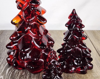 Ruby Red Glass UV Christmas Trees - Glass Holiday Decor - Set of 3 Glows! READ