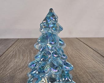 Buffet Blue Carnival Glass Holiday Christmas Tree 2.75"