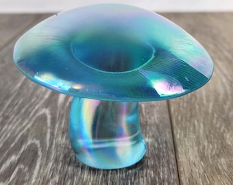 Large Viking Blue Opalescent Glass Mushroom - Retro Garden Decor READ