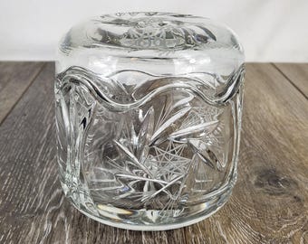 Vintage Heavy Etched Crystal Biscuit Jar - Elegant Home Storage - READ
