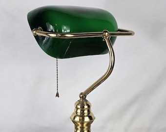 Vintage Green Brass Bankers Study Desk Lamp - Works!  READ