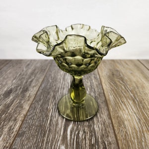 Fenton Avocado Green Thumbprint Pedestal Compote Candy Dish – Vintage Fenton Glassware