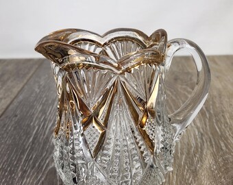 Vintage Gold Trimmed Glass Creamer - Retro Kitchenware READ