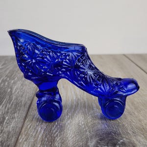 Cobalt Blue Art Glass Roller Skate Shoe Mini Slipper Figurine Vintage Decor