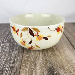 Vintage Uranium Glaze Halls Superior  Autumn Leaf Custard Mixing Bowl 6.5&quot;