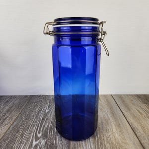 Cobalt Blue Glass Canister 9.5"  Paneled Kitchen Storage Jar with Wire Bail Lid